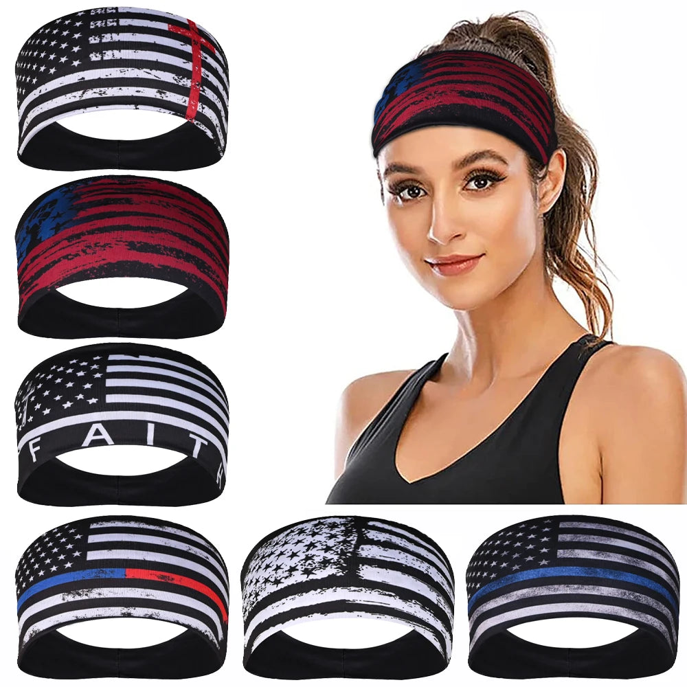American Flag Headband Men Women Sports Workout No Slip Elastic Patriotic Hair Bands Wicking Sweatbands For Exercise Running Gym