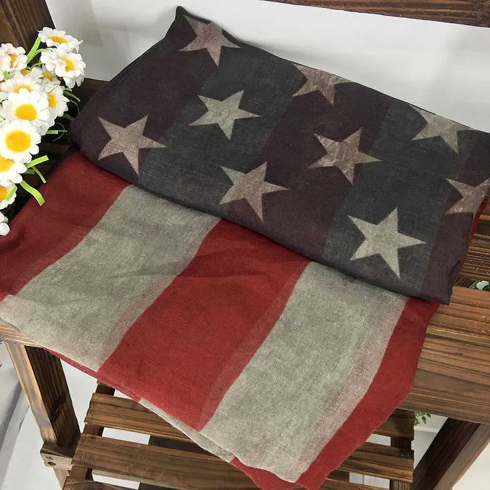 Women American National Flag Pattern Printing Scarf Elegant Tippet Warm Wrap Shawl for Ladies and Girls (Grey 200x100)