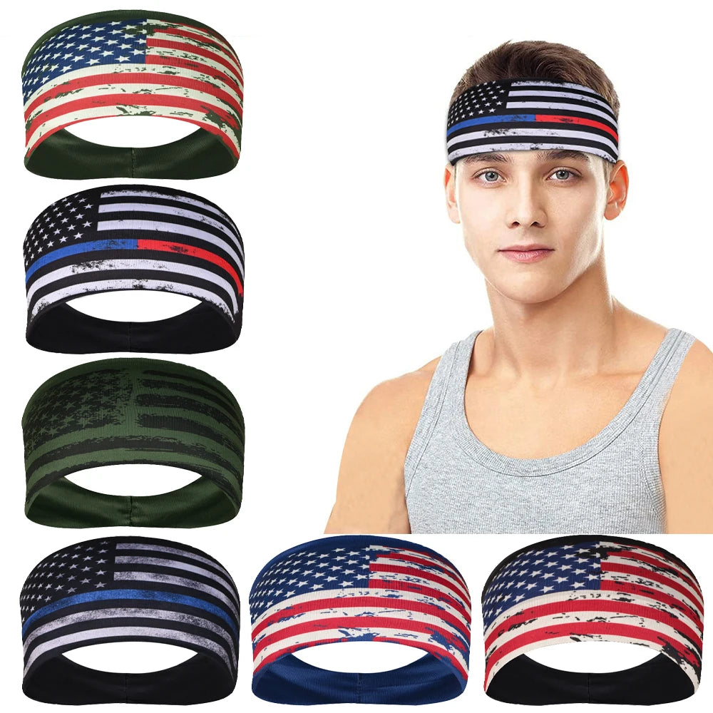 American Flag Headband Men Women Sports Workout No Slip Elastic Patriotic Hair Bands Wicking Sweatbands For Exercise Running Gym
