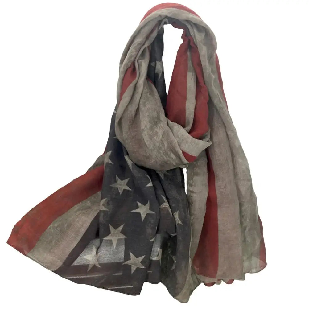 Women American National Flag Pattern Printing Scarf Elegant Tippet Warm Wrap Shawl for Ladies and Girls (Grey 200x100)