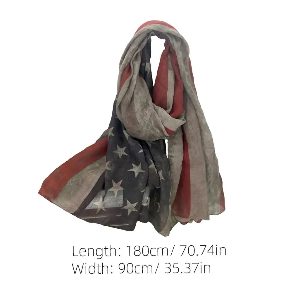 Women American National Flag Pattern Printing Scarf Elegant Tippet Warm Wrap Shawl for Ladies and Girls (Grey 200x100)
