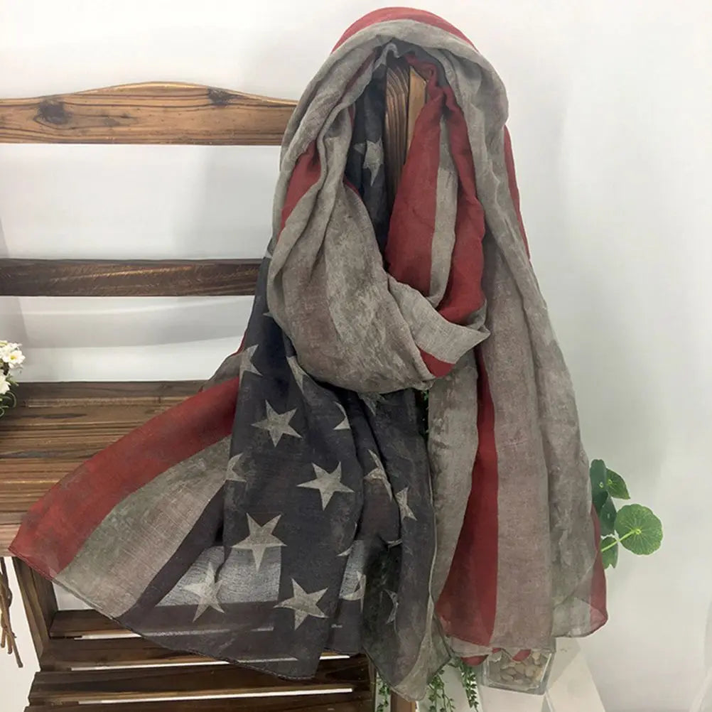 Women American National Flag Pattern Printing Scarf Elegant Tippet Warm Wrap Shawl for Ladies and Girls (Grey 200x100)